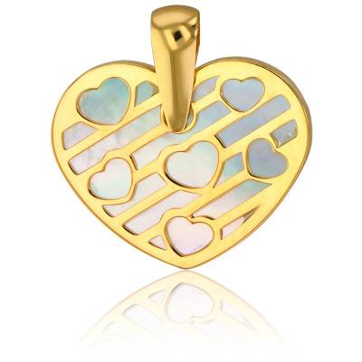 750/1000 Yellow Gold & Mother-of-Pearl Small Hearts Pendant - Lucas Lucor - Lucas Lucor