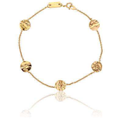 375 Yellow Gold Crinkled Disc Bracelet, 17.5 cm to 18 cm Length - Maison Ballet by Scarlett