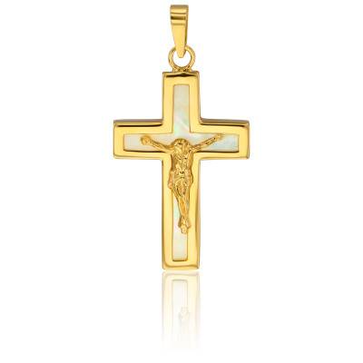 Pendentif Croix Christ en Or Jaune 375 & Nacre - Vandona