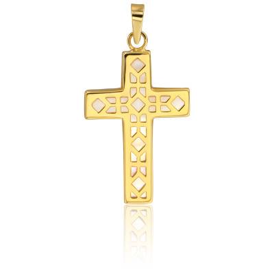 Croix Géométrique en Or Jaune 750 & Nacre - Vandona