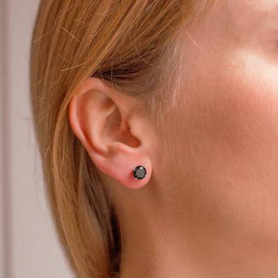 Boucle d'oreille Or Blanc 750, diamant noir 1 carat - Emanessence