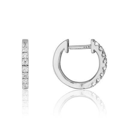 Sparkling 750/1000 White Gold & Diamond Hoop Earrings, 12 mm Diameter - Juweel