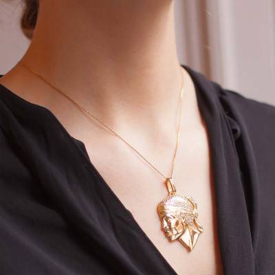 750/1000 Yellow Gold Moor's Head Pendant, 30 mm Width - Lucas Lucor