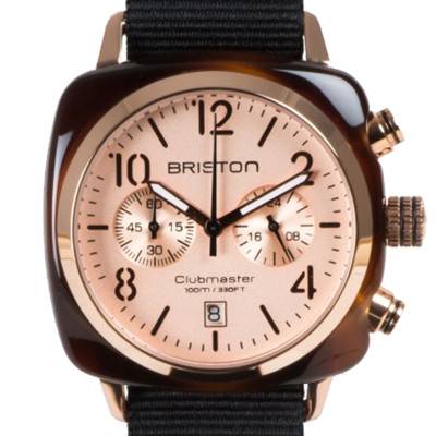 Briston Clubmaster Chrono Date Light Tortoiseshell Rose Field Acetate Watch - Briston