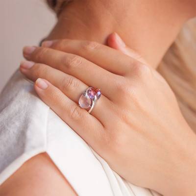 Bague Toi&Moi, Améthyste, Quartz Rose & Or Blanc 750 - Les Valentines