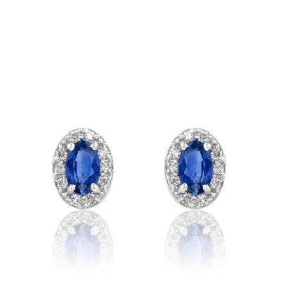 Boucles d'Oreilles en Or Blanc 750 & Diamants HSI et Saphir - Les Valentines