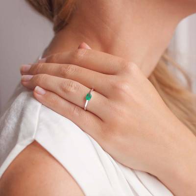 Bague Solitaire Or Blanc 750, Emeraude 0,50 ct - Les Valentines