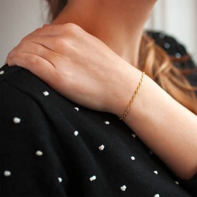 Solid 750 Yellow Gold Coffee Bean Chain Bracelet, 17 cm Length, Width from 2.30 to 6.00 mm - Manillon