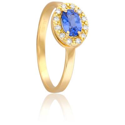 Bague en Or Jaune 750 & Diamants 0,10 ct et Saphir 0,60 ct - Les Valentines