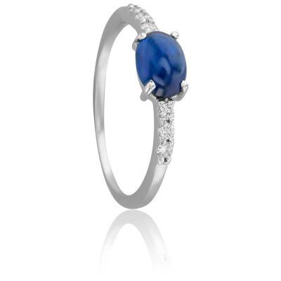 Bague Cabochon en Or Blanc 750 & Diamants 0,12 ct et Saphir 1 ct - Les Valentines