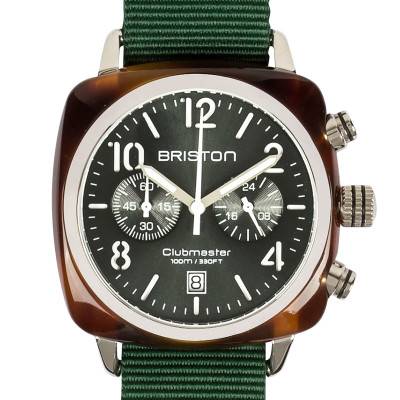 Montre Clubmaster Chrono Date Acétate Ecaille de tortue cadran Vert anglais - Briston