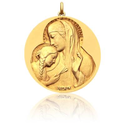 750/1000 Yellow Gold Saint Anne Medal, Diameter 15 mm to 20 mm - Becker