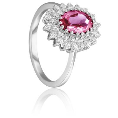 Bague Epiphyllum en Or Blanc 750 & Diamants 0,25 ct et Saphir Rose 1,75 ct - Juweel