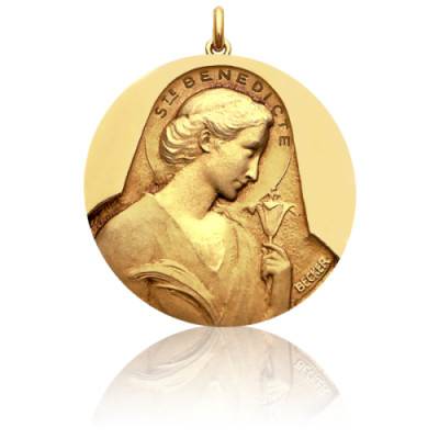 Médaille Sainte Bénédicte Or Jaune 750, Diamètre 15 mm à 20 mm - Becker