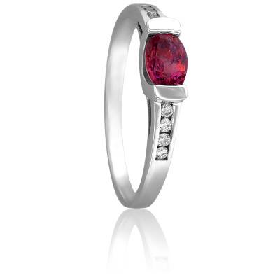 Bague en Or Blanc 750 & Diamants 0,08 ct et Rubis Ovale 0,60 ct - Les Valentines