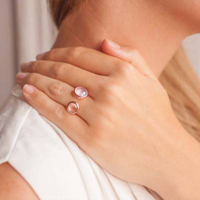 Bague Kirkos Or Rose 750 Quartz & Calcédoine - Les Valentines