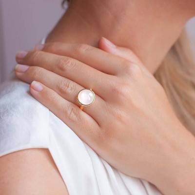 Bague Kirkos Or Jaune 750 & Pierre De Lune Blanche Ø 12 mm - Les Valentines