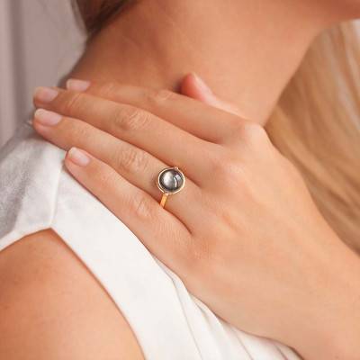 Bague Kirkos Or Jaune 750 & Nacre Grise - Les Valentines