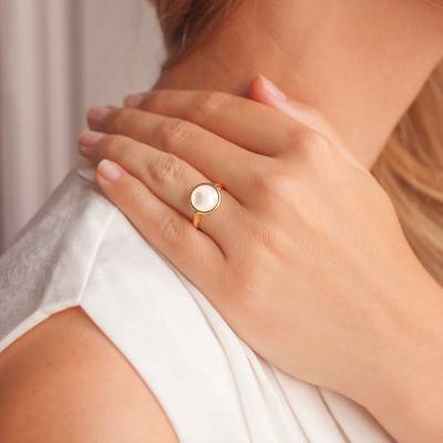 Bague Kirkos Or Jaune 750 & Nacre Blanche - Les Valentines