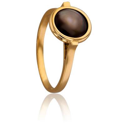 Bague en Or Jaune 750 Ronde & Nacre Grise - Les Valentines