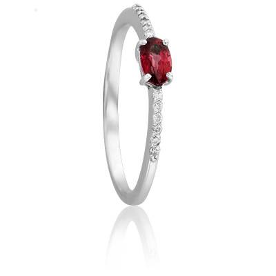 Bague en Or Blanc 750 & Diamants 0,06 ct et Rubis 0,25 ct - Les Valentines