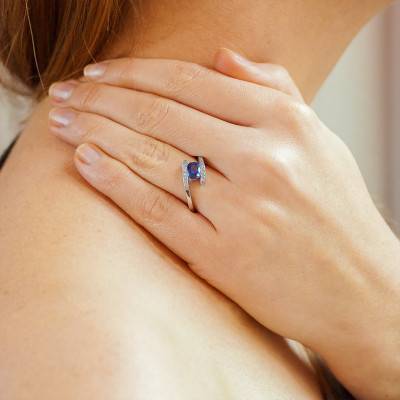 Bague 2 Fils Or Blanc 750, Saphir 0,95 ct, Diamants 0,13 ct - Les Valentines