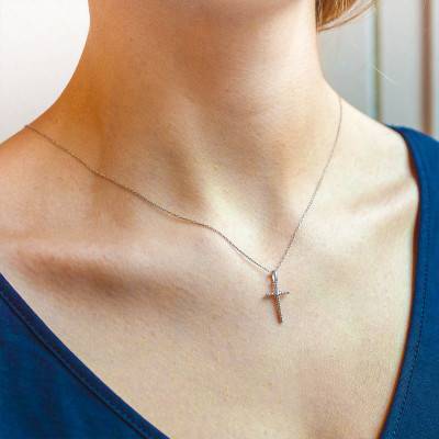 Croix Diamantée Or Blanc 750 - Joelli