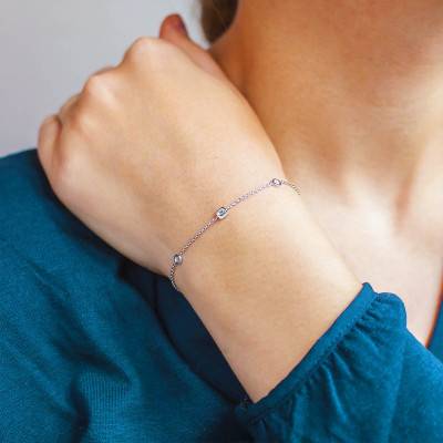 Round & Square Diamond Bracelet, 1 mm Width, 17 cm Length - Joelli