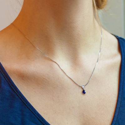 Collier Gouttes saphir & diamant, Longueur 42 cm - Joelli