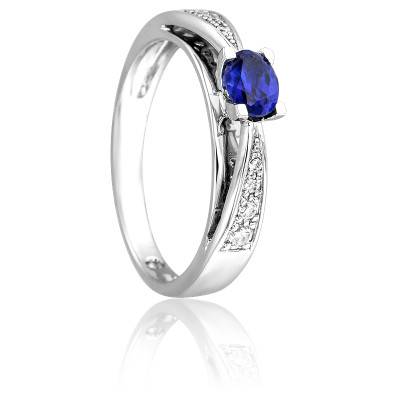 Bague Elégantia en Or Blanc 750 & Diamants 0,10 ct et Saphir 0,50 ct - Joelli