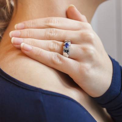 Bague Oeil de Lune Or Blanc 750, Saphir 0,70 ct, Diamants 0,104 ct - Joelli