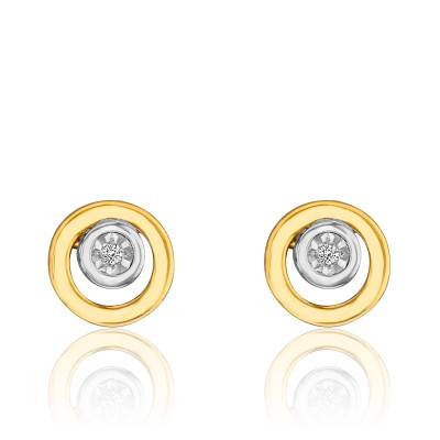 Two-Tone 750/1000 Gold and Diamond Round Stud Earrings - Joelli