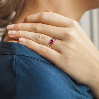 750 Two-Tone Gold Solitaire Ruby 0.47 ct Engagement Ring - Joelli