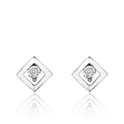 Puces d'Oreilles Or Blanc 750, Losange Diamants - Joelli