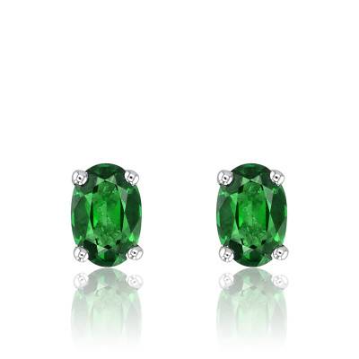 18K White Gold & Oval Emerald Stud Earrings - Joelli