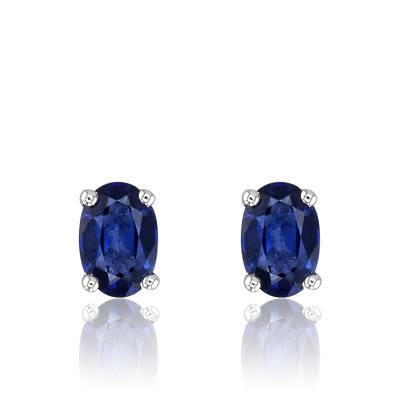 Boucles d'Oreilles en Or Blanc 750 & Saphir Ovale - Joelli