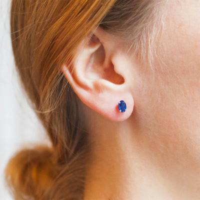 Boucles d'oreilles Or Blanc 750, saphir ovale - Joelli