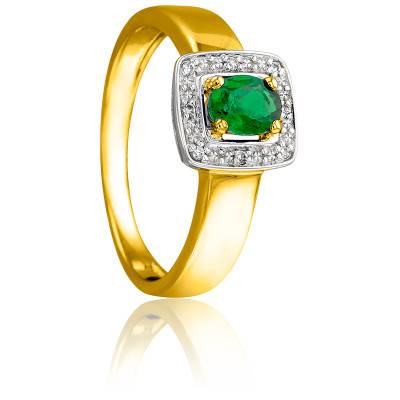 Bague Déjanire en 2 Ors 750 & Diamants 0,024 ct et Emeraude 0,33 ct - Joelli