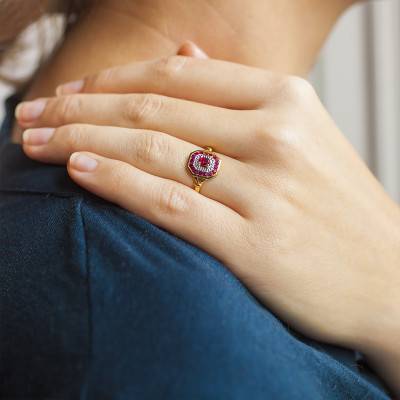 Art Déco 750/1000 Two-Tone Gold 0.52 ct Pink Ruby Engagement Ring - Joelli