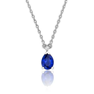 Collier Goutte Bleue en Or Blanc 750 & Diamant et Saphir, Longueur 42 cm - Joelli