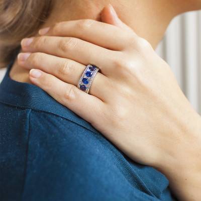 Bague Cupidone Or Blanc 750, Saphirs 2,25 cts, Diamants 0,37 ct - Joelli