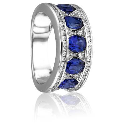 Bague Cupidone en Or Blanc 750 & Diamants 0,37 ct et Saphirs 2,25 ct - Joelli