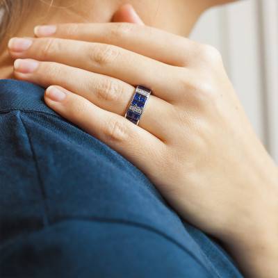 Bague 7ème Miracle Or Blanc 750, Saphirs 2,46 cts, Diamants 0,09 ct - Joelli