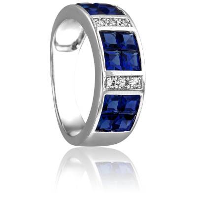 Bague 7ème Miracle en Or Blanc 750 & Diamants 0,09 ct et Saphirs 2,46 ct - Joelli