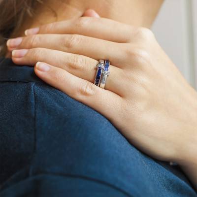 Callidicé Ring in 750 White Gold & Diamonds 0.08 ct and Sapphires 1.58 ct - Joelli