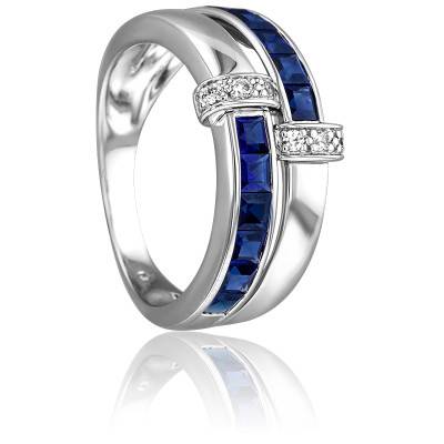 Bague Callidicé en Or Blanc 750 & Diamants 0,08 ct et Saphirs 1,58 ct - Joelli