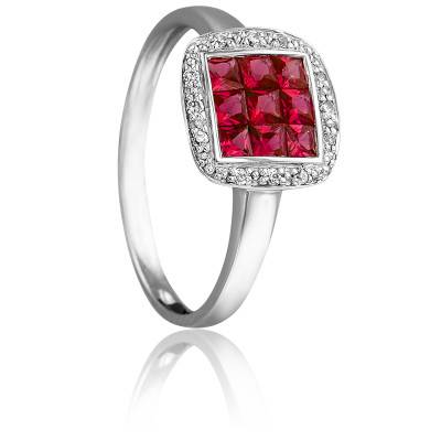 Bague Hygie en Or Blanc 750 & Diamants 0,068 ct et Rubis 0,65 ct - Joelli
