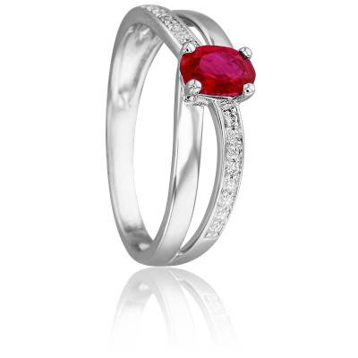 Bague Galatée en Or Blanc 750 & Diamants 0,02 ct et Rubis 0,62 ct - Joelli