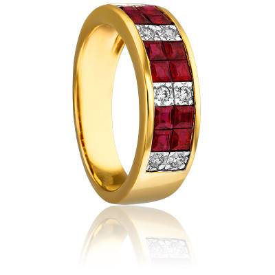Bellone 750/1000 Yellow Gold Ring with 0.12 ct Diamonds & 1.32 ct Rubies - Joelli
