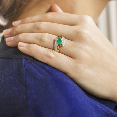 Bague Sappho 2 Ors 750, Emeraude 0,75 ct, Diamants 0,20 ct - Joelli
